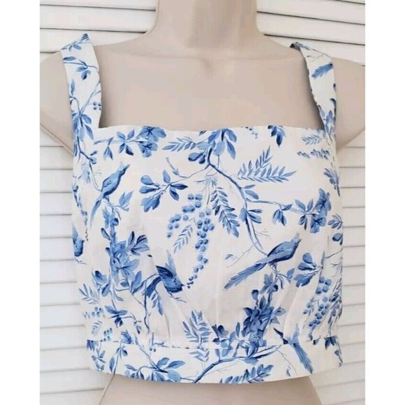 AQUA CLOTHING PRINTED BLUE BACK BUTTON TIE CROPPED TANK TOP SZ LARGE - Picture 2 of 5